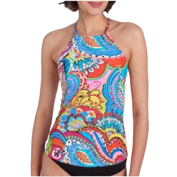 Anne Cole Paisley High-Neck Tankini Top - Picture 7 of 10
